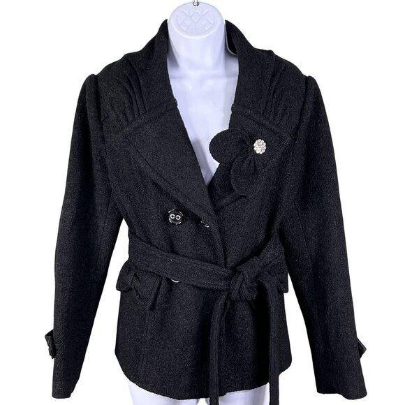 Azi Jeans Womens M Black Double-Breasted Peacoat Old Money Dark Academia Preppy - Picture 1 of 16